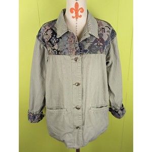 VTG LL Bean Womens Chore Coat Barn Adirondack Jacket Patchwork Cotton Gray Sz L?